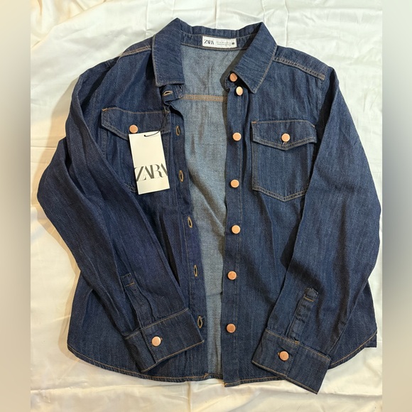 Zara Tops - Zara Dark Blue Denim Shirt